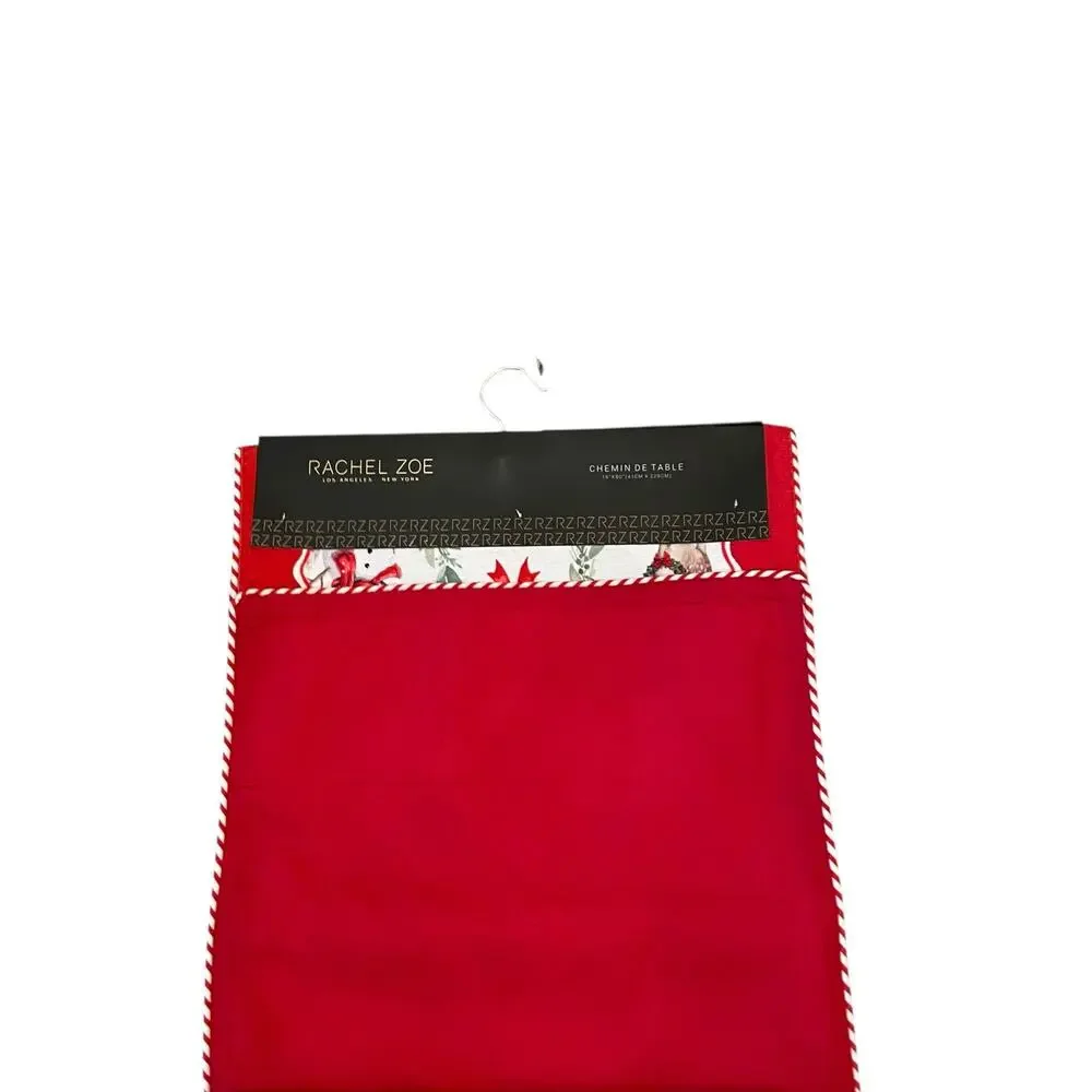 RACHEL ZOE Christmas Table Runner 16x90 Santa Bow Wreath Holiday Red White New